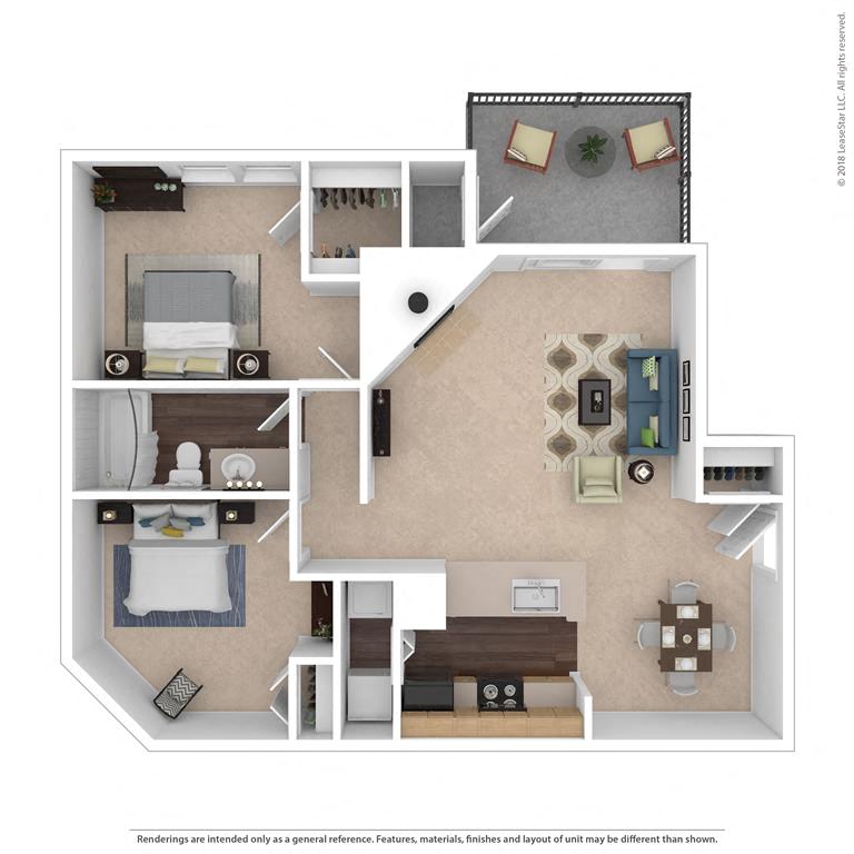 Floor plan for 2 beds, 1 bath, 1016 sqft
